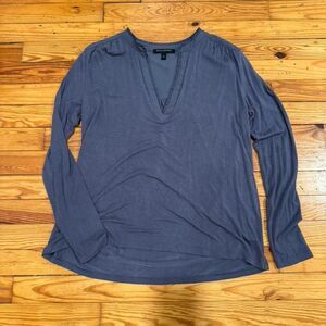 Beautiful Blue Grey Banana Republic Knit Blouse with Ruffle Trim